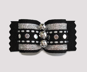 #A6990 - 7/8" Dog Bow - Bring on the Bling, Silver/Black