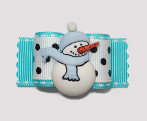 #A6994 - 7/8" Dog Bow - Winter Wonderland, Blue, Happy Snowman