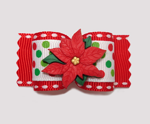 #A7000 - 7/8" Dog Bow - Candy Cane Dots on Red, Poinsettia