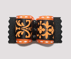 #A7008 - 7/8" Dog Bow - Gorgeous Black & Orange, Black Beads