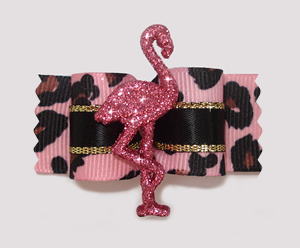#A7013- 7/8" Dog Bow- Exotic Pink Leopard, Sparkly Pink Flamingo
