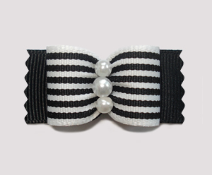 #A7016 - 7/8" Dog Bow - Classic Black/White Stripe, Faux Pearls