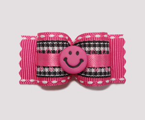 #A7020 - 7/8" Dog Bow - Pink Smiley, Black/White Gingham on Pink