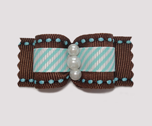 #A7032 - 7/8" Dog Bow - Lovely Chocolate Brown with Blue/White