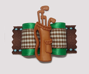 #A7033 - 7/8" Dog Bow - Golf Bag, Green Satin w/Brown Plaid