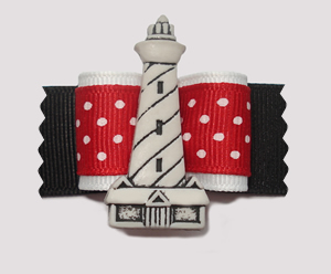 #A7041 - 7/8" Dog Bow - Seaside Lighthouse, Red/White/Black