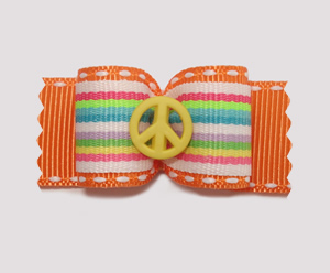 #A7046 - 7/8" Dog Bow- Fun Stripes, Vibrant Orange, Yellow Peace