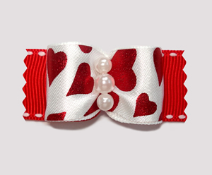 #A7048 - 7/8" Dog Bow - For My Sweetheart, Red Hearts on Red