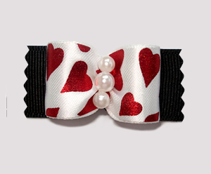 #A7049 - 7/8" Dog Bow - For My Sweetheart, Red Hearts on Black