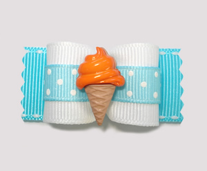 #A7054 - 7/8" Dog Bow - Blue, Cute Dots, Orange Ice Cream Cone