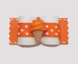 #A7055 - 7/8" Dog Bow - Orange, Cute Dots, Orange Ice Cream Cone