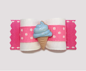 #A7057 - 7/8" Dog Bow - Pink, Cute Dots, Blue Ice Cream Cone