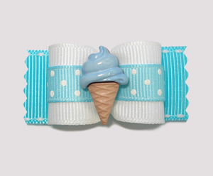 #A7058 - 7/8" Dog Bow - Blue, Cute Dots, Blue Ice Cream Cone