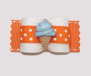 #A7059 - 7/8" Dog Bow - Orange, Cute Dots, Blue Ice Cream Cone