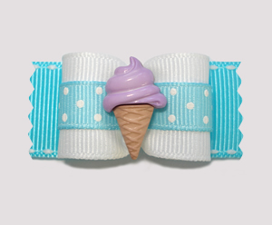 #A7062 - 7/8" Dog Bow - Blue, Cute Dots, Purple Ice Cream Cone