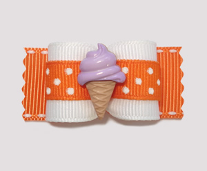 #A7063 - 7/8" Dog Bow - Orange, Cute Dots, Purple Ice Cream Cone