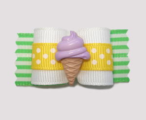 #A7064 - 7/8" Dog Bow - Yellow, Cute Dots, Purple Ice Cream Cone
