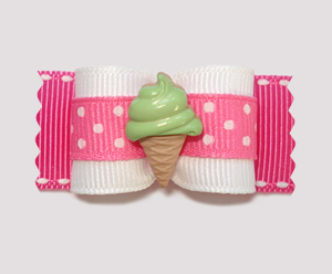 #A7065 - 7/8" Dog Bow - Pink, Cute Dots, Green Ice Cream Cone