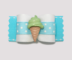 #A7066 - 7/8" Dog Bow - Blue, Cute Dots, Green Ice Cream Cone