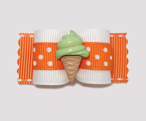 #A7067 - 7/8" Dog Bow - Orange, Cute Dots, Green Ice Cream Cone