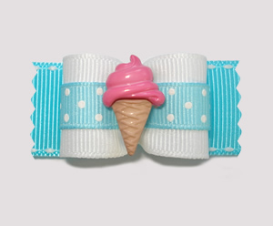 #A7070 - 7/8" Dog Bow - Blue, Cute Dots, Pink Ice Cream Cone