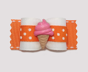 #A7071 - 7/8" Dog Bow - Orange, Cute Dots, Pink Ice Cream Cone