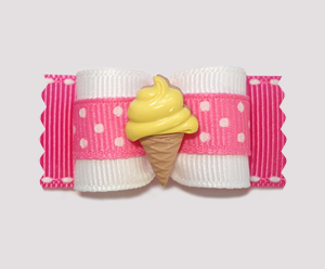 #A7073 - 7/8" Dog Bow - Pink, Cute Dots, Lemon Ice Cream Cone