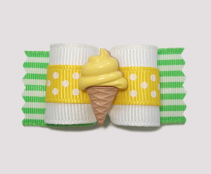 #A7076 - 7/8" Dog Bow - Yellow, Cute Dots, Lemon Ice Cream Cone