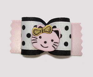 #A7078 - 7/8" Dog Bow - Cute Little Kitty, Chic Pink & Black
