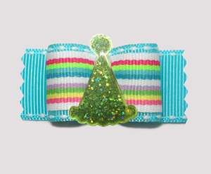 #A7093 - 7/8" Dog Bow- Custom- Bright Stripes Sparkly Party Hat