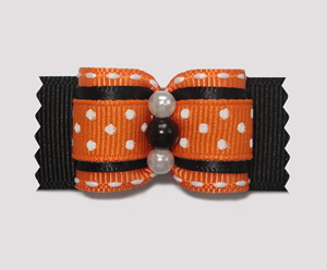 #A7094 - 7/8" Dog Bow - Delightful Orange & Black with Tiny Dots