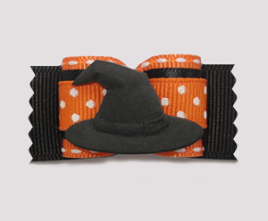 #A7097 - 7/8" Dog Bow - Witch's Hat, Orange & Black w/Dots