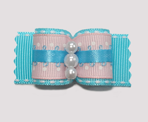 #A7101 - 7/8" Dog Bow - Bubblegum, Pink, White Dots & Blue