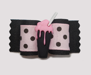 #A7104 - 7/8" Dog Bow - Sweet Chic Treat, Milkshake, Pink/Black