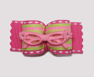 #A7105 - 7/8" Dog Bow - "Be Seen" Cool Pink Glasses, Lime & Pink