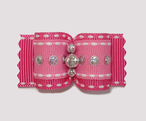 #A7108 - 7/8" Dog Bow - Trendy Pink with Silver, Sequins