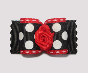#A7111 - 7/8" Dog Bow - Bold 'n Classic, B&W Dots, Red Rosette