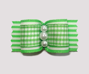 #A7114 - 7/8" Dog Bow - Sweet Green & White Stripes & Gingham