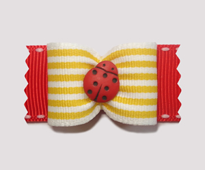 #A7115 - 7/8" Dog Bow - Ladybug Delight, Red w/Yellow Stripes