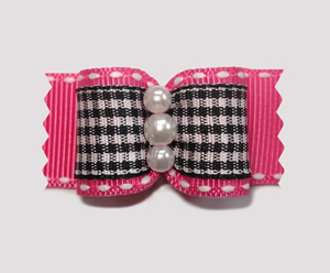#A7120 - 7/8" Dog Bow - Cute Pink with Black & White Gingham