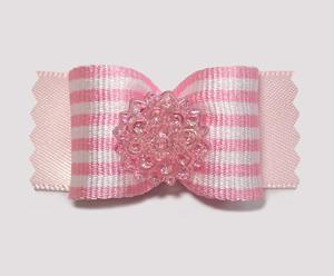 #A7132 - 7/8" Dog Bow - Pink Bling, Gorgeous Pale Pink Stripes