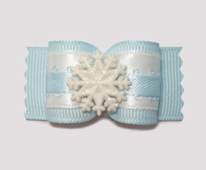#A7139 - 7/8" Dog Bow - Winter Snowflake, Powder Blue & White