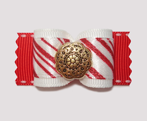 #A7140 - 7/8" Dog Bow - Candy Cane Sparkly Stripe, Gold Button