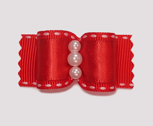 #A7154 - 7/8" Dog Bow - Rich Red on Red, Faux Pearls
