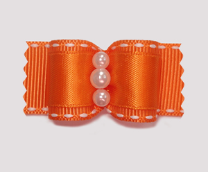 #A7156 - 7/8" Dog Bow - Vibrant Orange on Orange, Faux Pearls