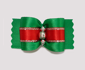 #A7158 - 7/8" Dog Bow - Holiday Red and Green with Silver