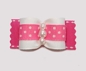 #A7165 - 7/8" Dog Bow - Delightful Dots, Pink, Faux Pearls