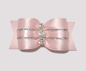 #A7166 - 7/8" Dog Bow - Gorgeous Baby Pink w/Silver, Rhinestones