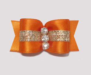 #A7168 - 7/8" Dog Bow- Gorgeous Showy Orange w/Gold, Rhinestones