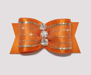 #A7169 - 7/8" Dog Bow - Vibrant Showy Orange w/Gold, Rhinestones